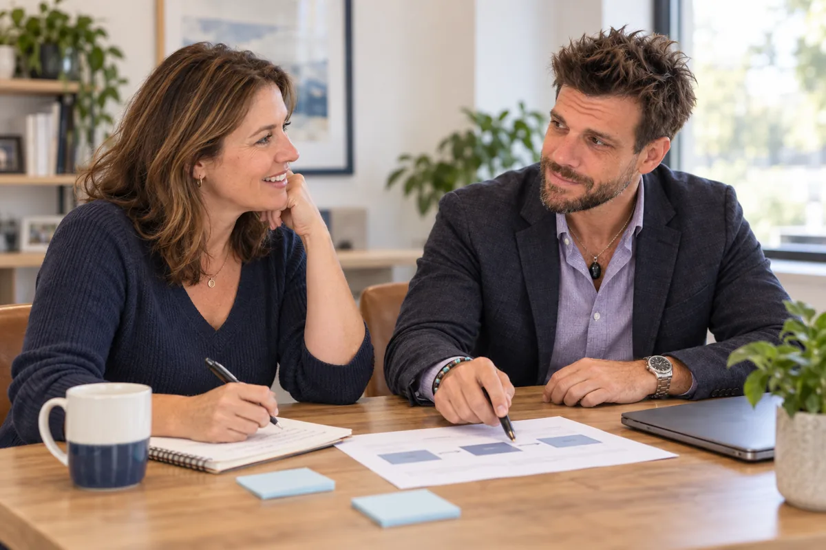 A business owner talking through a website plan with an advisor