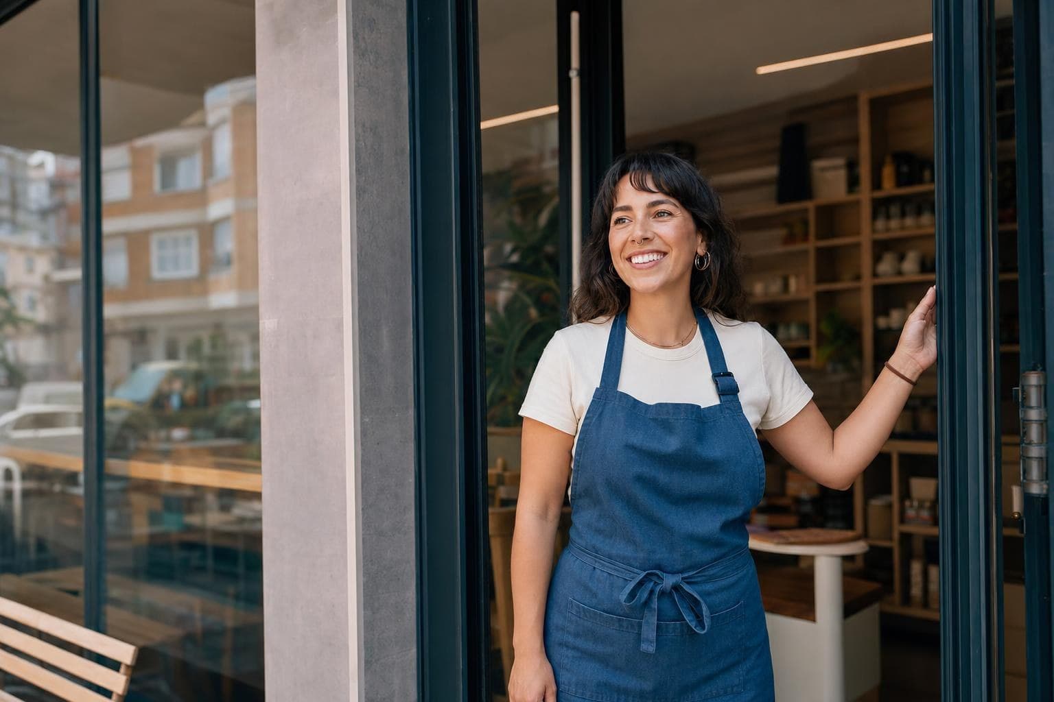 A brand-new business owner hopefully opening their doors for the first time.