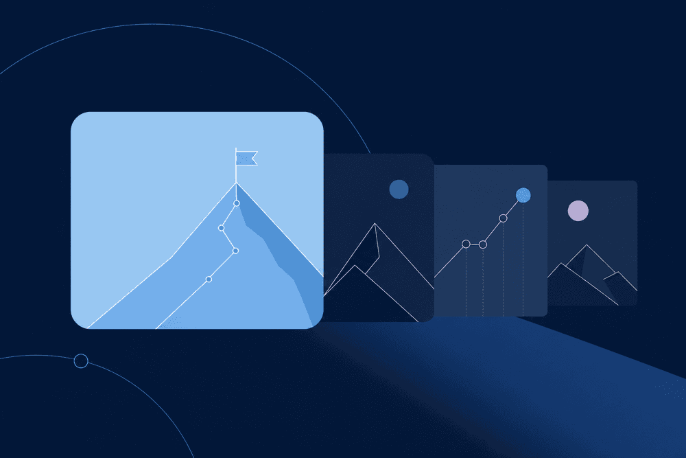 A clean abstract homepage layout with a single clear focal headline block highlighted in light blue.