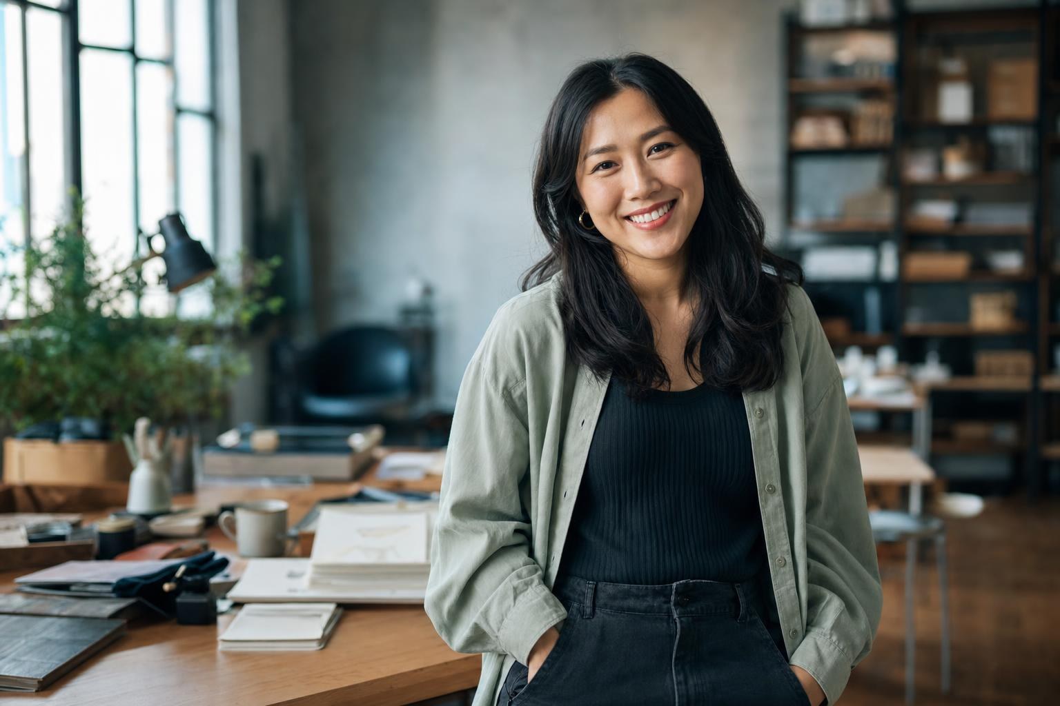 A founder standing in her studio office