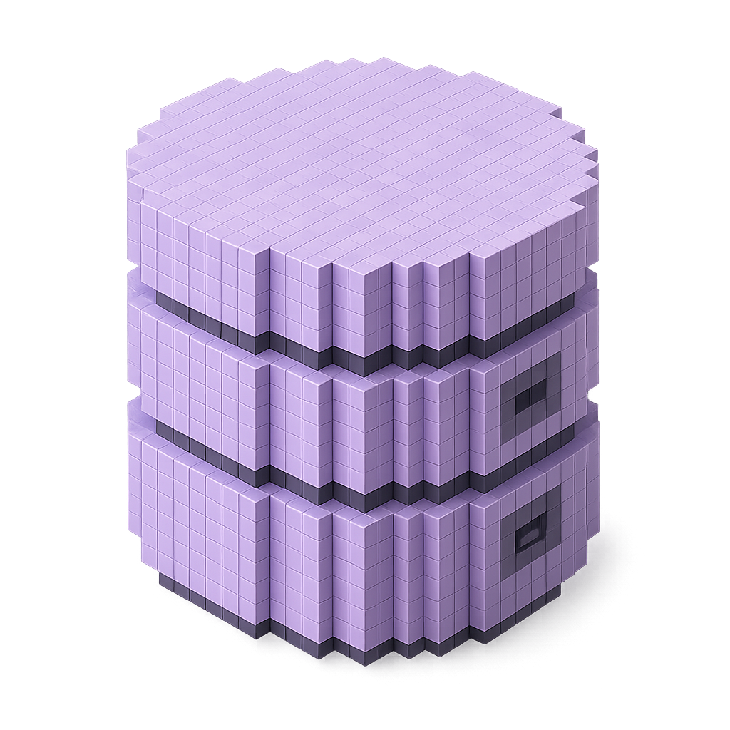 Voxel database stack of three discs