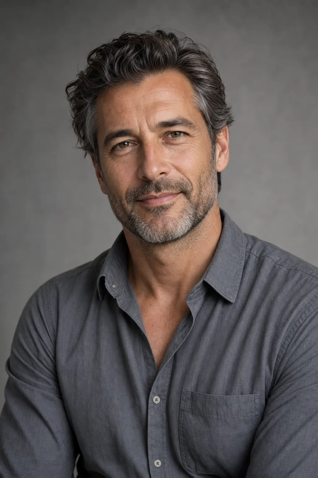Portrait of a man in a grey shirt, studio light