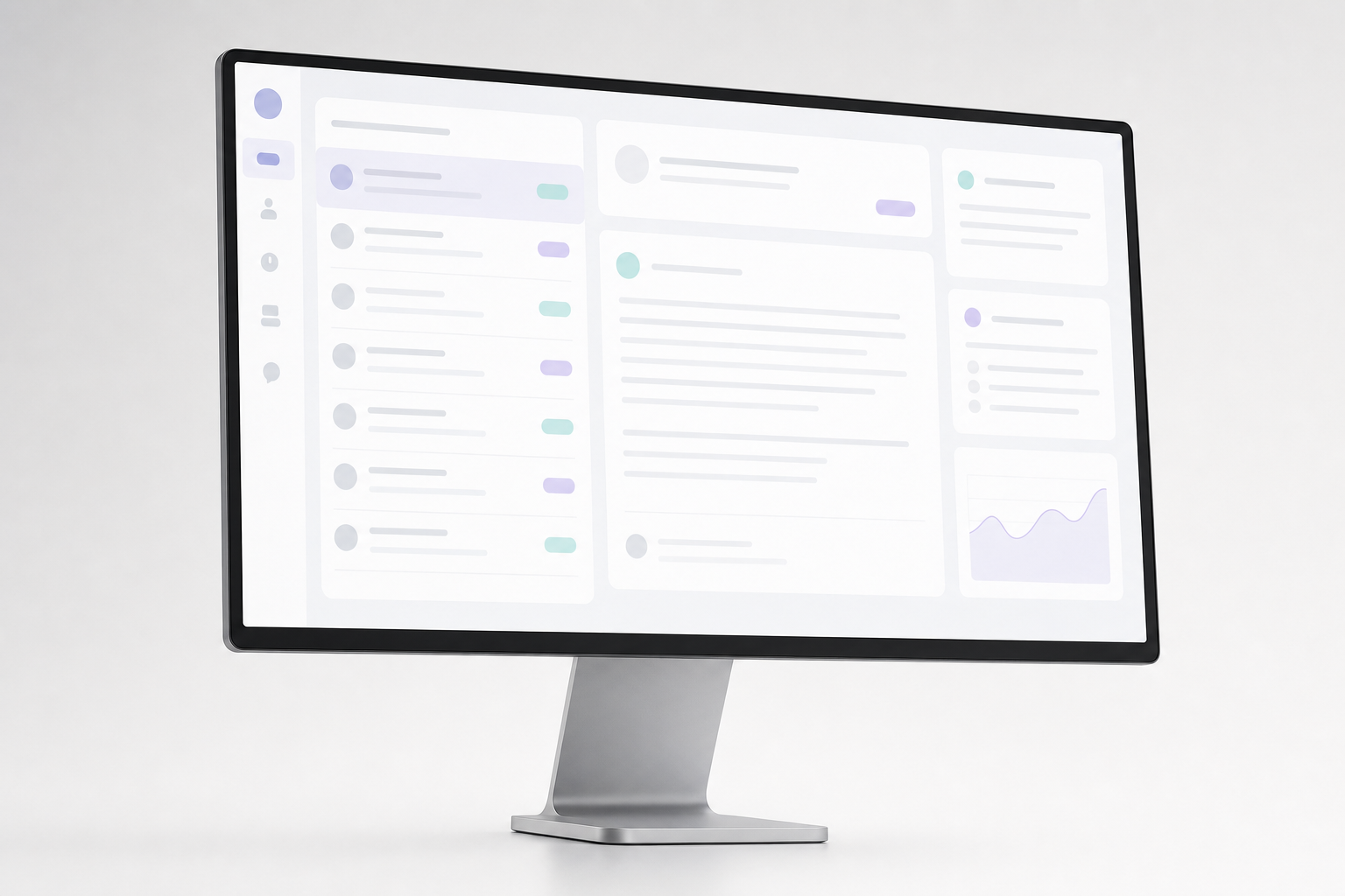 Desktop monitor mockup showing a support triage dashboard