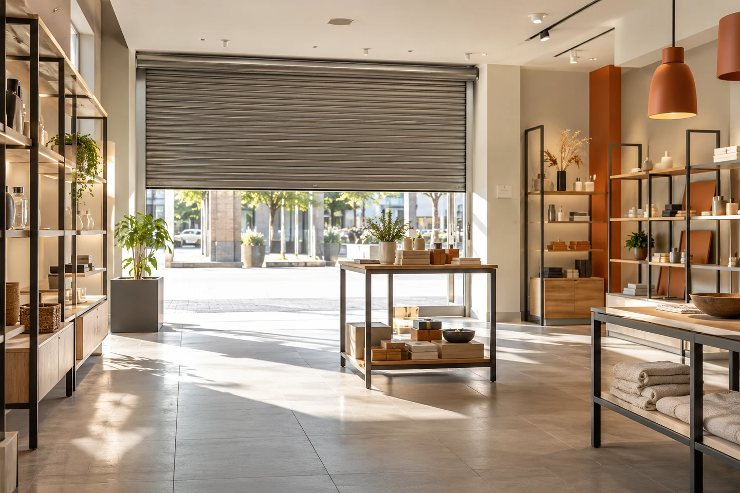 An empty shuttered retail interior with packed stock