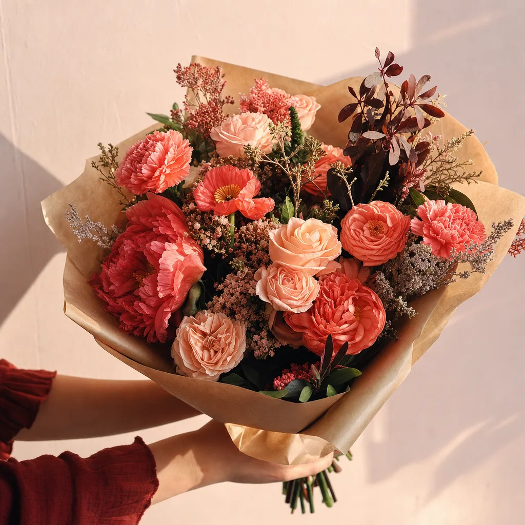 A pastel bouquet wrapped in paper