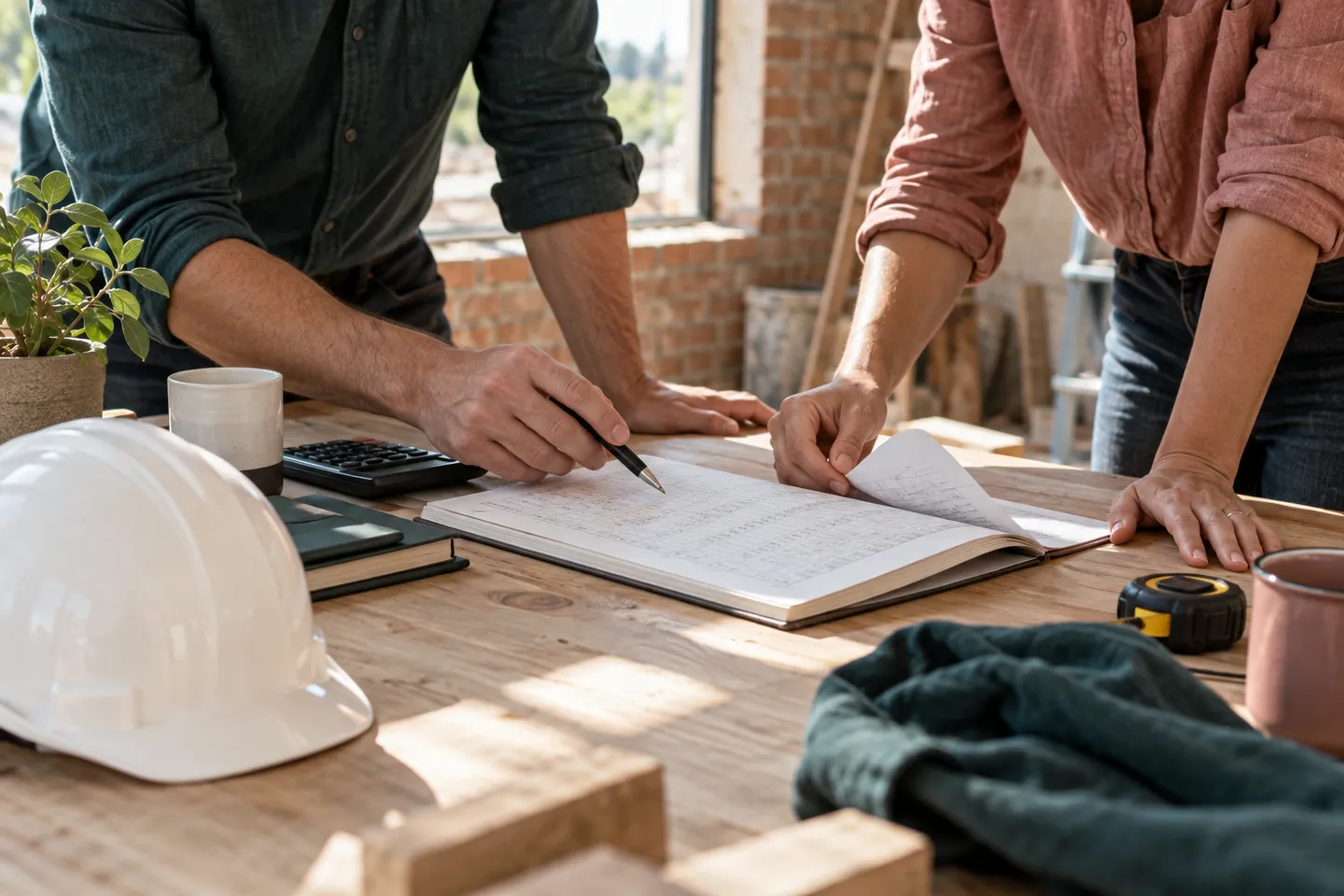 Hands reviewing project costs