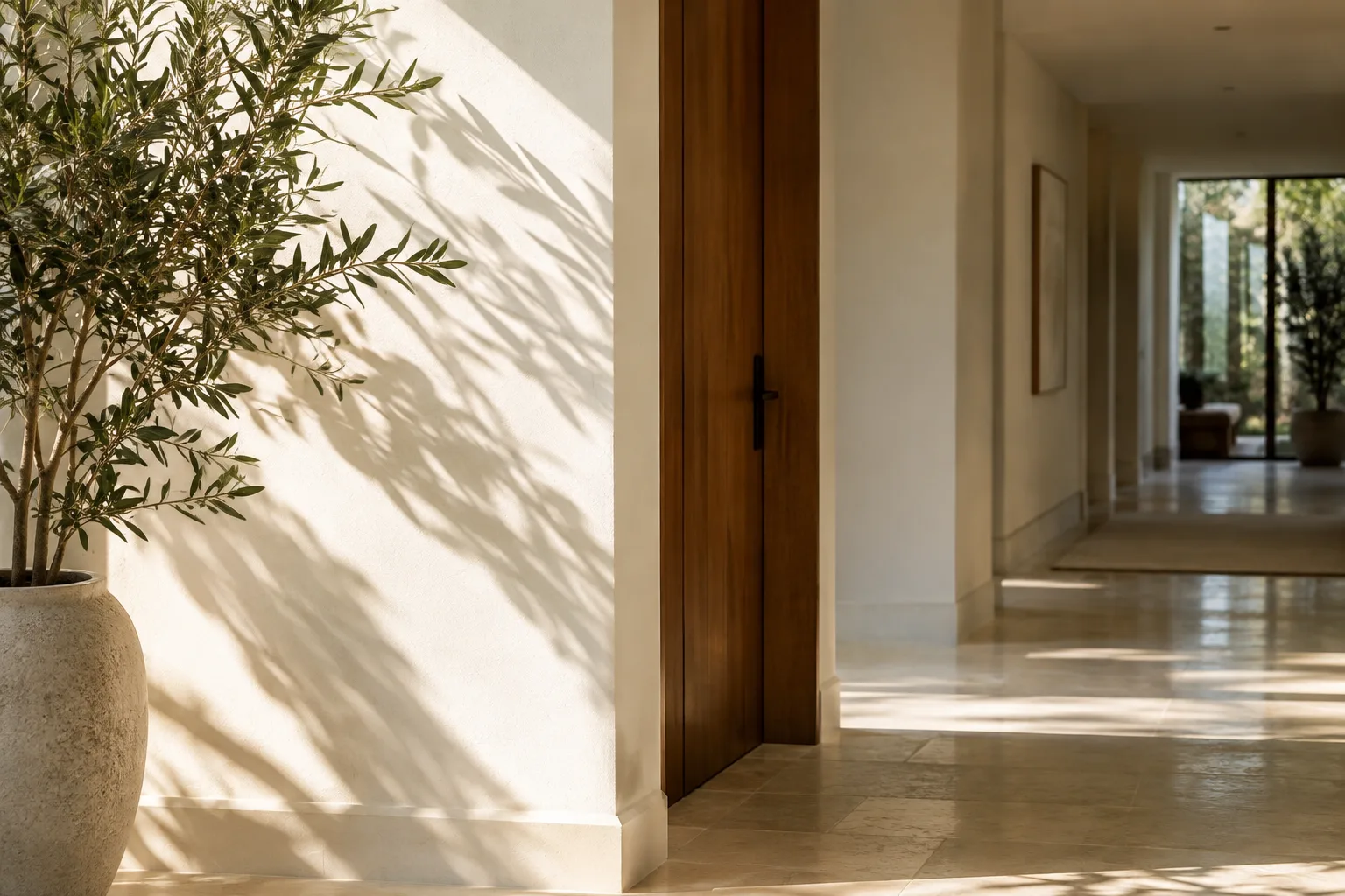 Natural light across a quiet corridor doorway.