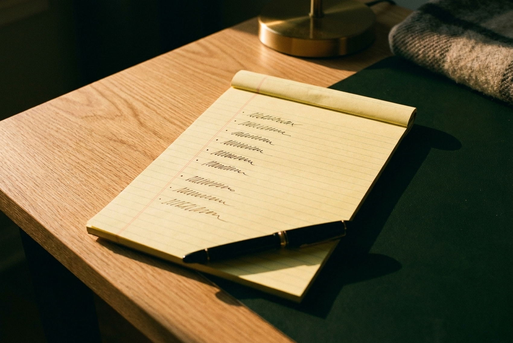 A legal pad with ten numbered lines beside a pen