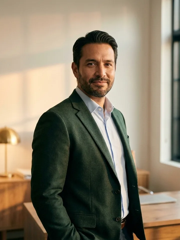 Portrait of Marcus Reyes, founding partner, in the firm’s office