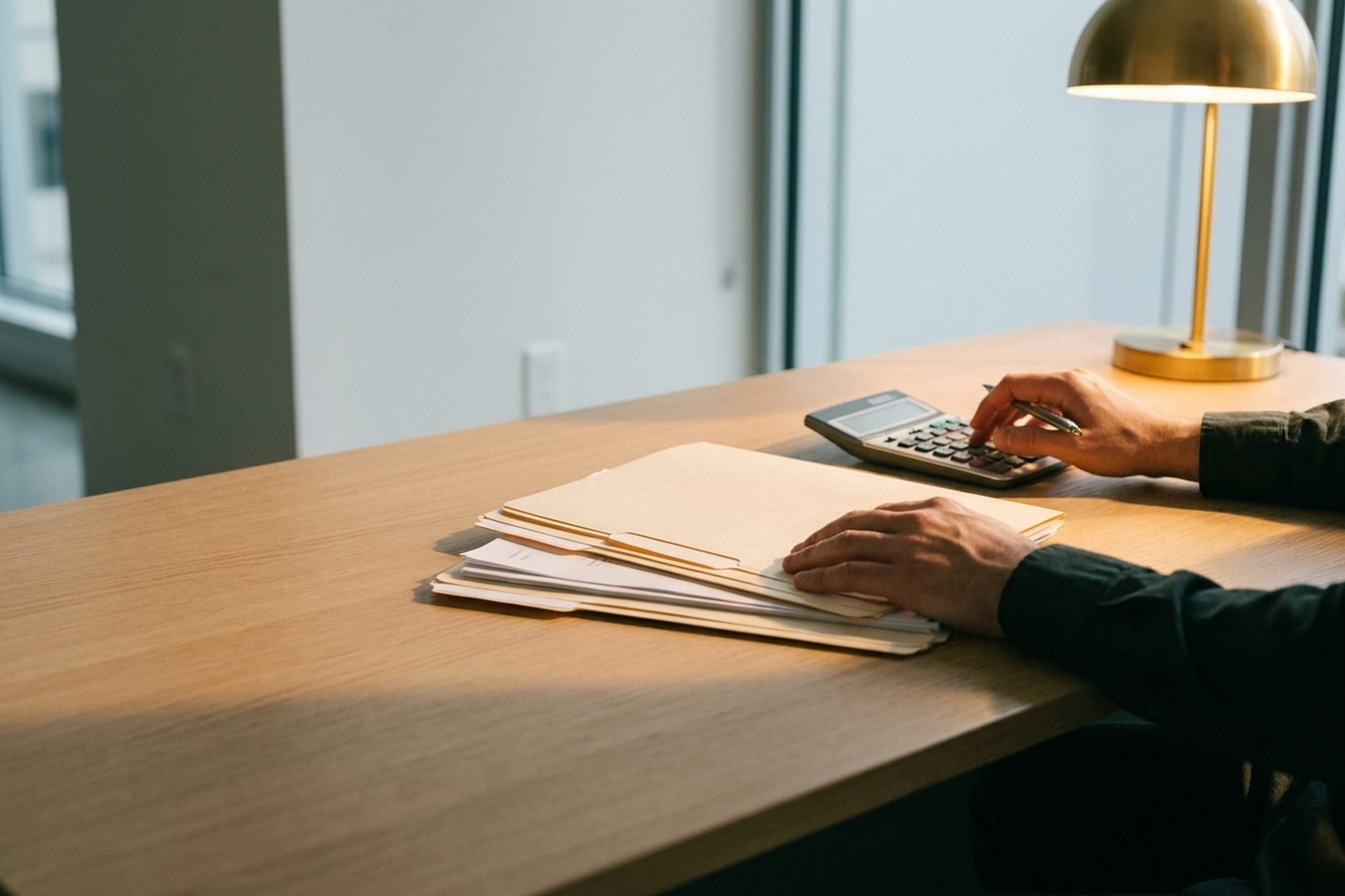 Accountant working through tax figures with a calculator
